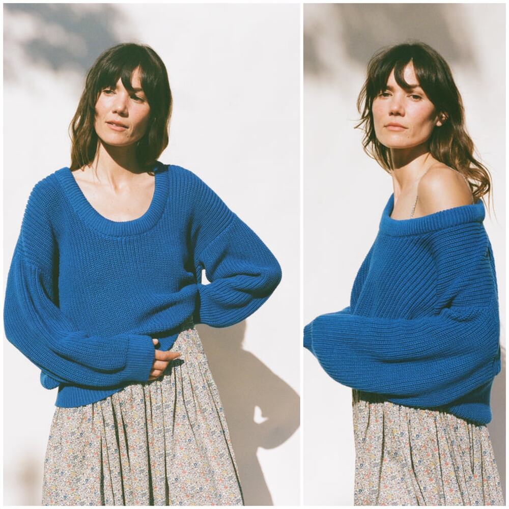 Emma Rothkopf The Harbor Scoop Sweater ChunkyBlue Cotton Knit XS
